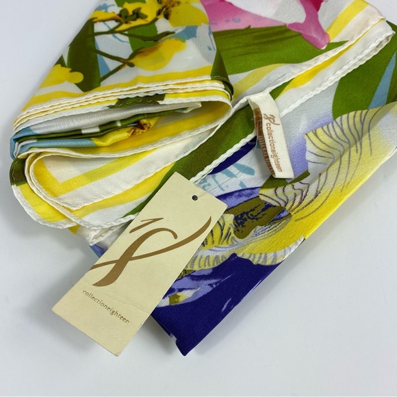 NWT Collection Eighteen 100% Silk Floral Scarf  Blue/Green/Pink/Yellow 3… - Picture 3 of 8